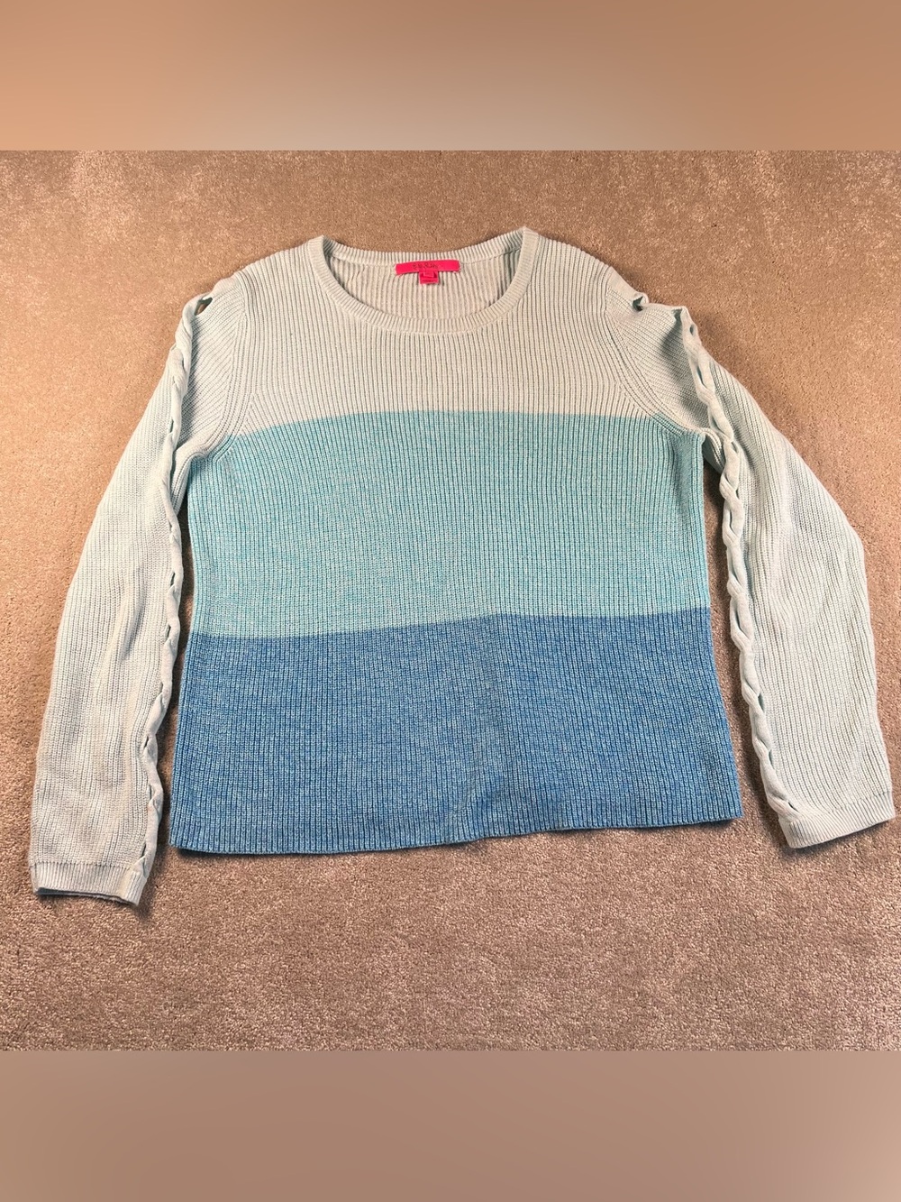Lilly Pulitzer Sweater Blue Ombre Long Peek thru Sleeve Cotton Knit womens Large